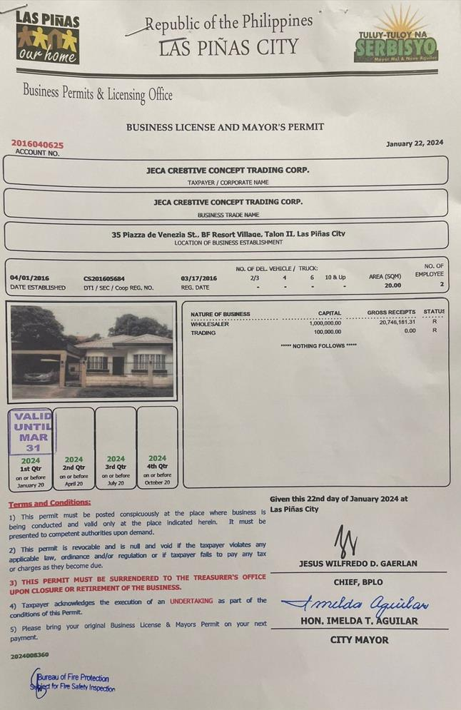 Business License & Mayor's Permit — Account No. 2016040625