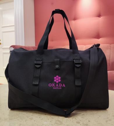 Resort-branded weekender duffle bag