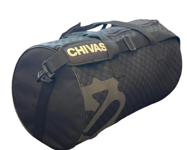Cylindrical branded duffle bag for a spirits activation